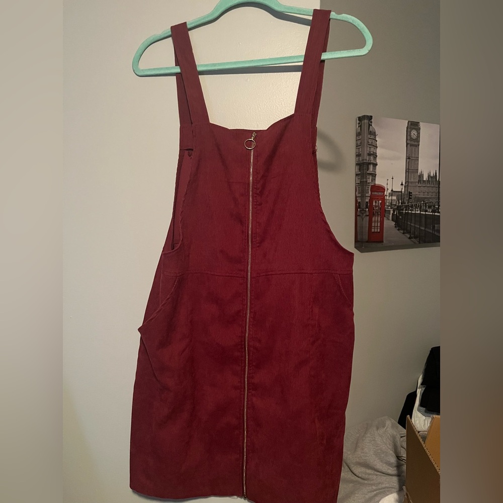 SHEIN Burgundy Mini Pinafore Dress